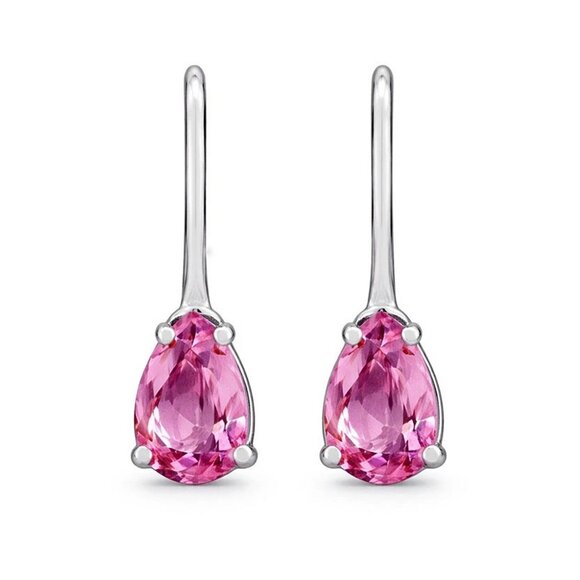 Genuine 1.20 Cts Pink Sapphire Dangling Earrings 14k White Gold